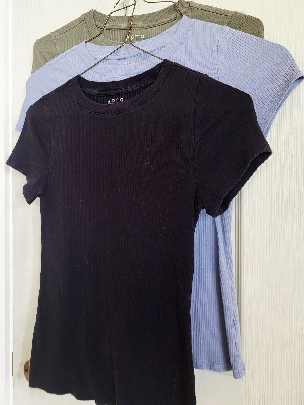Apt. 9 Juniors Ribbed Short-Sleeve Tees - Black, Light Blue, Olive